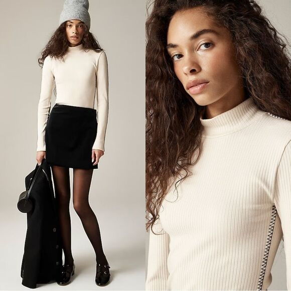 NWT J CREW Premium rib turtleneck with whipstitch trim in Natural - Picture 1 of 6